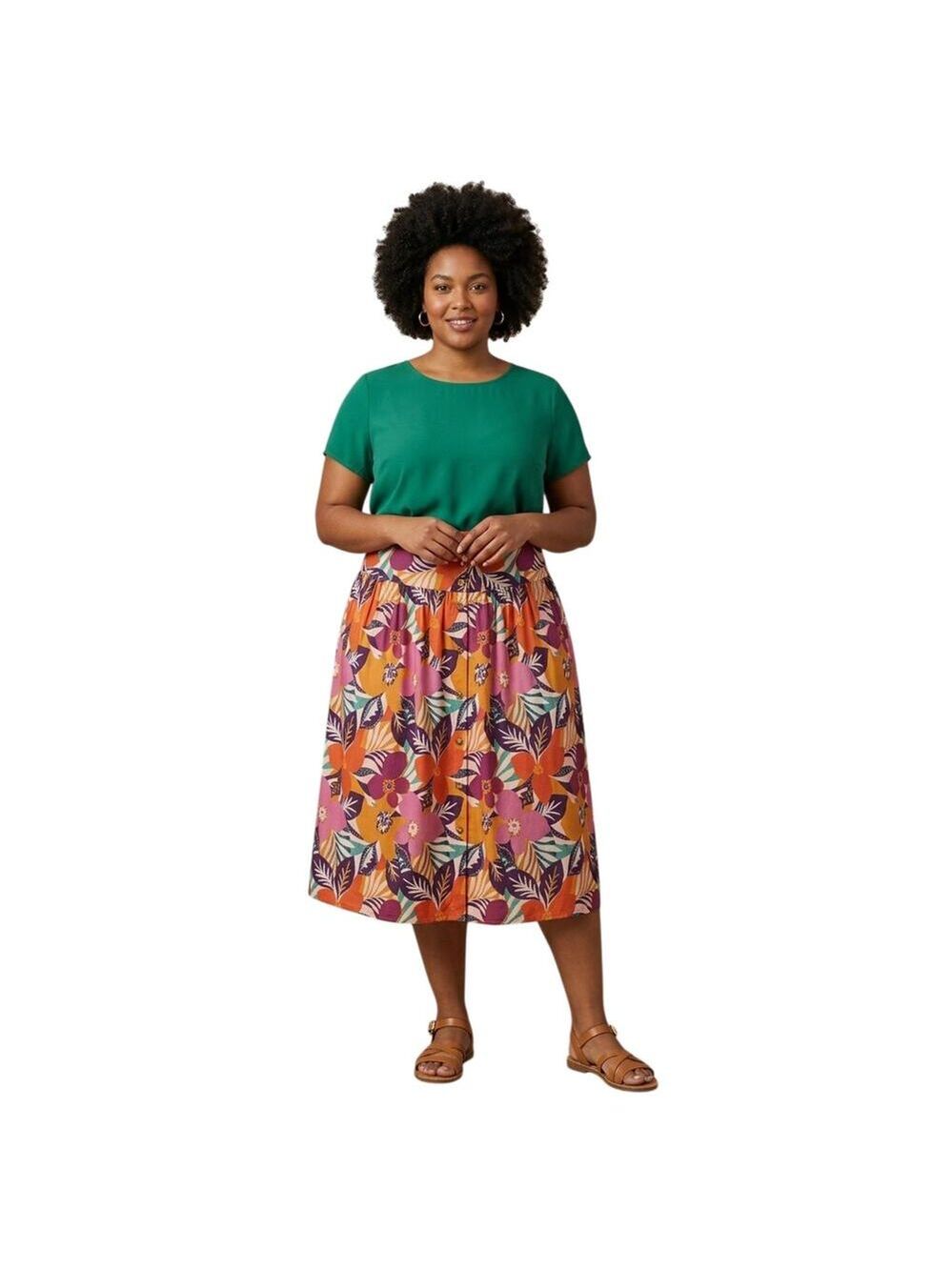 Robert Louis Orange Colorful Tropical Floral Skirt Plus 3X New Without Tags